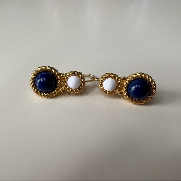 Monet Elegant Gold and Blue Earrings - Picture 5 of 5